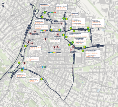 Karte der Bus-Umleitungen beim run & roll City am 7.9.25