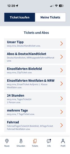 Screenshot der moBiel YOU App: Ticket-Dashboard im neuen Design