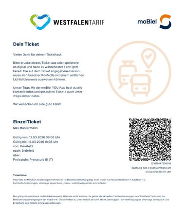 Muster eines OnlineTickets als PDF aus der moBiel YOU App