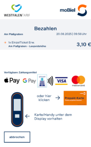 Ticketautomat im Bus: Auswahl des Zahlungsmittels