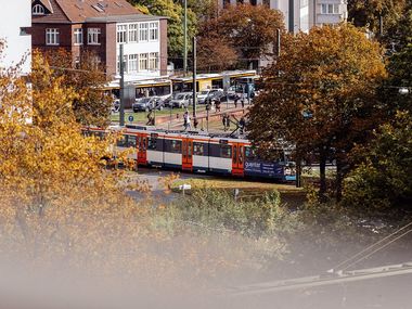 Blick auf die StadtBahn mit Bäumen im Bild