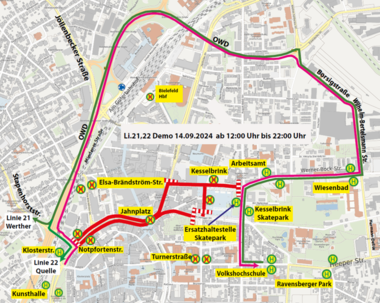 Umleitung der Linien 21 und 22 am 14.9. ab 12:00 Uhr