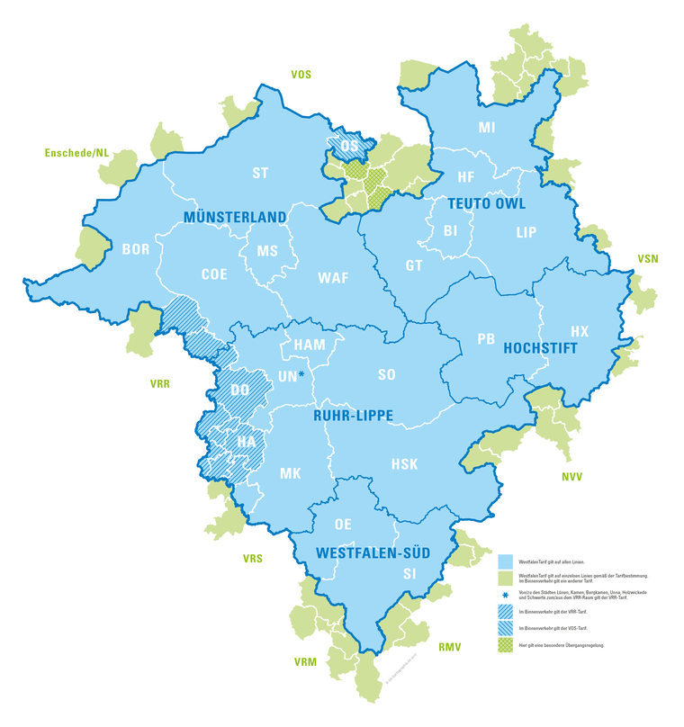 Karte des WestfalenTarif-Tarifraums Karte des WestfalenTarif-Tarifraums