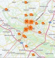 Kartenausschnitt mit Übersicht der cambio Carsharing-Stationen in Bielefeld