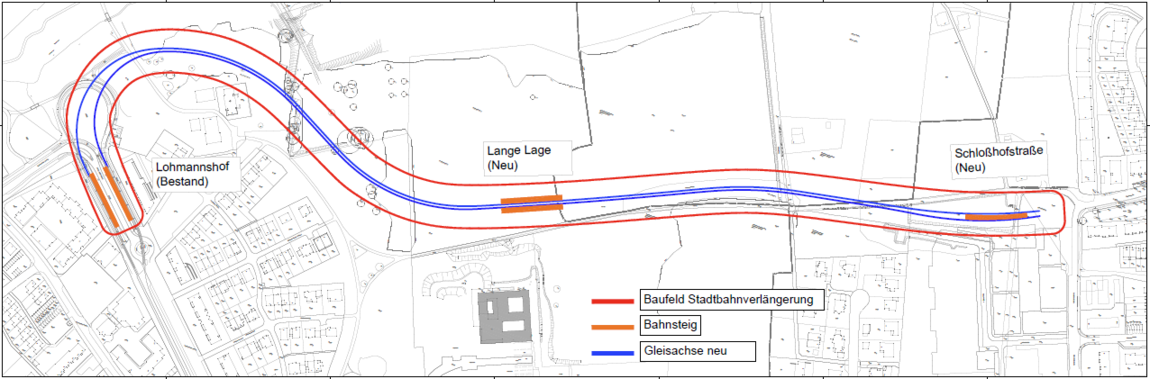Skizze des zukünftigen Trassenverlaufs der Linie 4 bis zur Dürerstraße