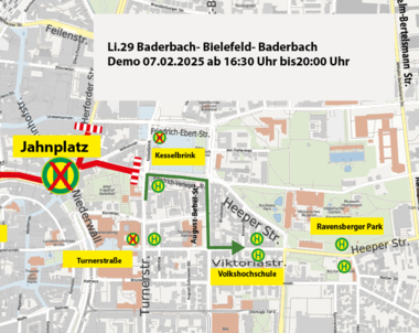 Geplante Umleitung Linie 29 am 7.2. ab 16:30 Uhr