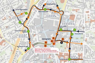 Leineweber: Umleitung der Busse am Jahnplatz abends am 17. & 18. Mai 2023