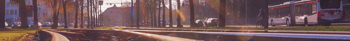 Nahaufnahme von Gleisen in der Abendsonne