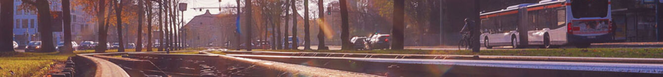 Nahaufnahme von Gleisen in der Abendsonne