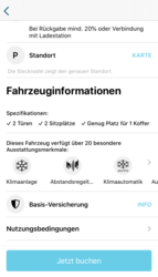 Buchungsbildschirm mit Details eines Autos bei CITYca