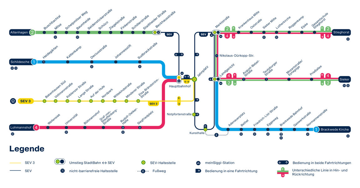 Ersatzverkehr Sommerferien 2026: Netzplan StadtBahn und Ersatzverkehr | gültig: 20.7.-1.9.2026