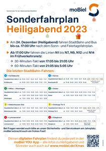 Heiligabend 2023: letzte StadtBahn-Fahrten ab Hauptbahnhof Heiligabend 2023: letzte StadtBahn-Fahrten ab Hauptbahnhof