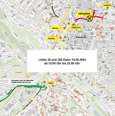 Umleitung Linien 28 und 228 am 14.9. ab 12:00 Uhr