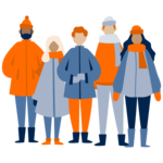 Fünf Personen als Piktogramme illustriert.