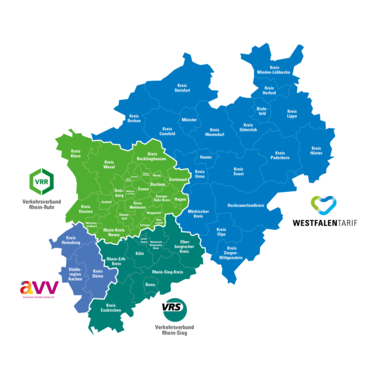 WestfalenTarif: Karte von NRW mit allen Tarifgebieten