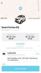 Buchungsbildschirm eines Autos bei CITYca