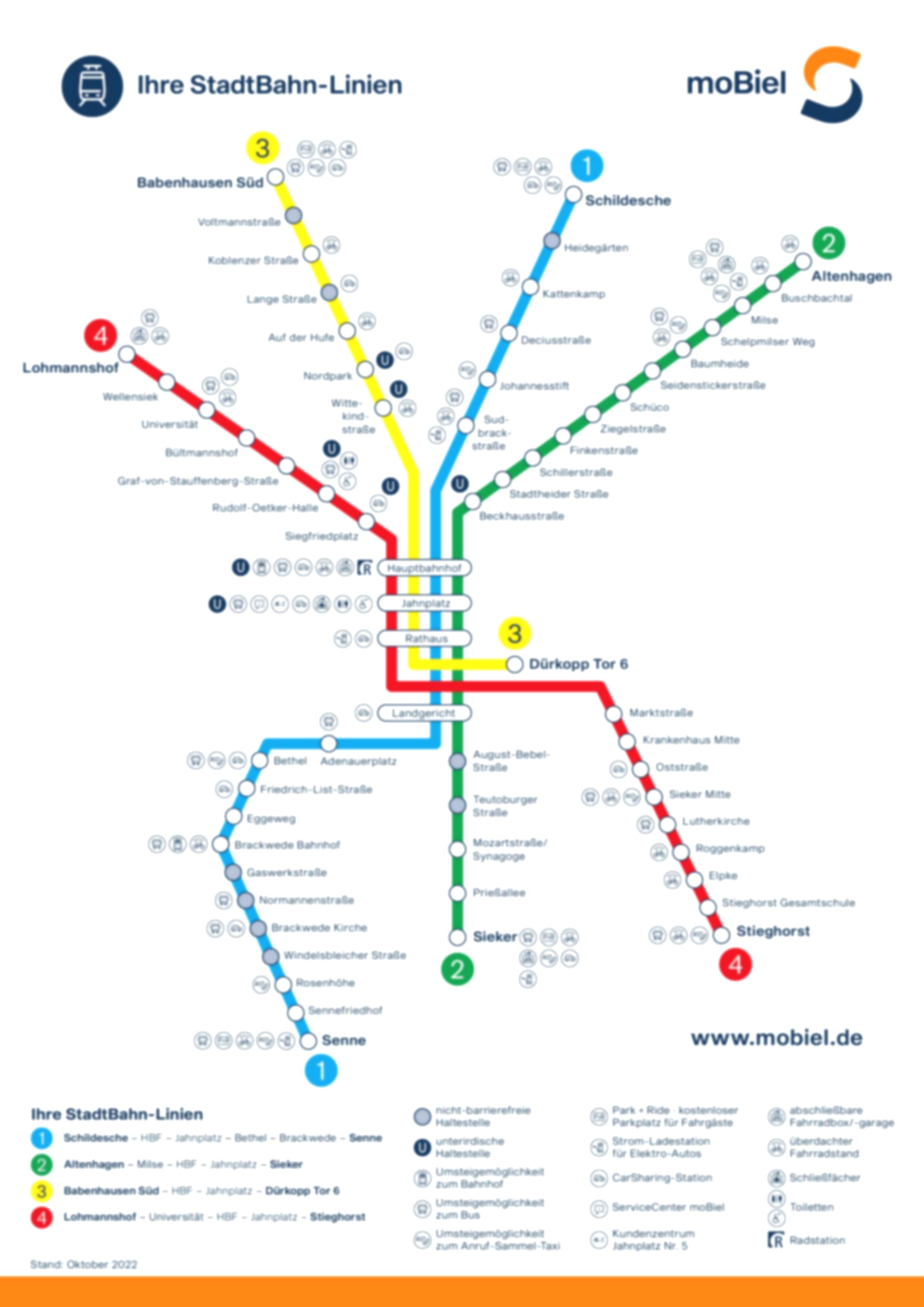 StadtBahn-Netz in Bielefeld | Stand: Oktober 2022