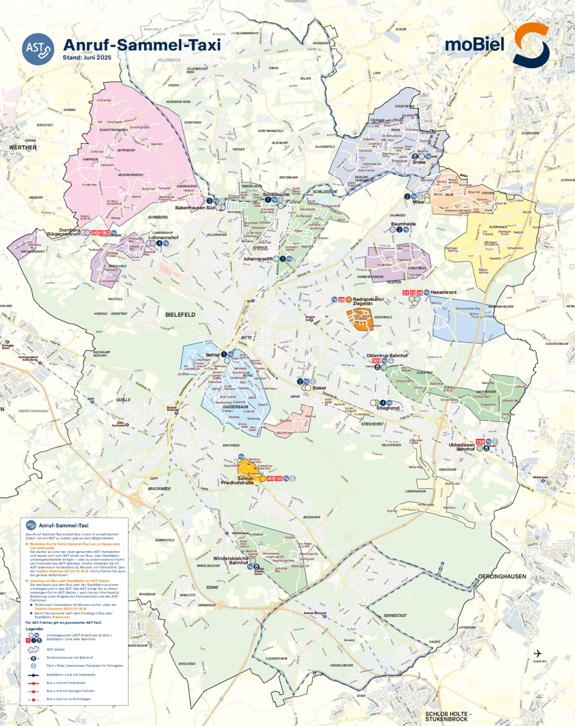 AST: geografischer Netzplan aller AST-Gebiete in Bielefeld | Stand: August 2023