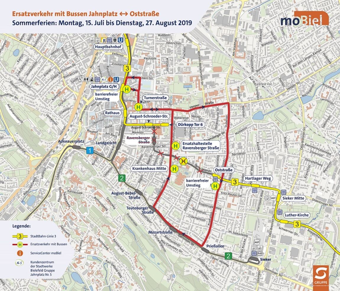 15.7. bis 27.8.: Schienenersatzverkehr auf der StadtBahn-Linie 3