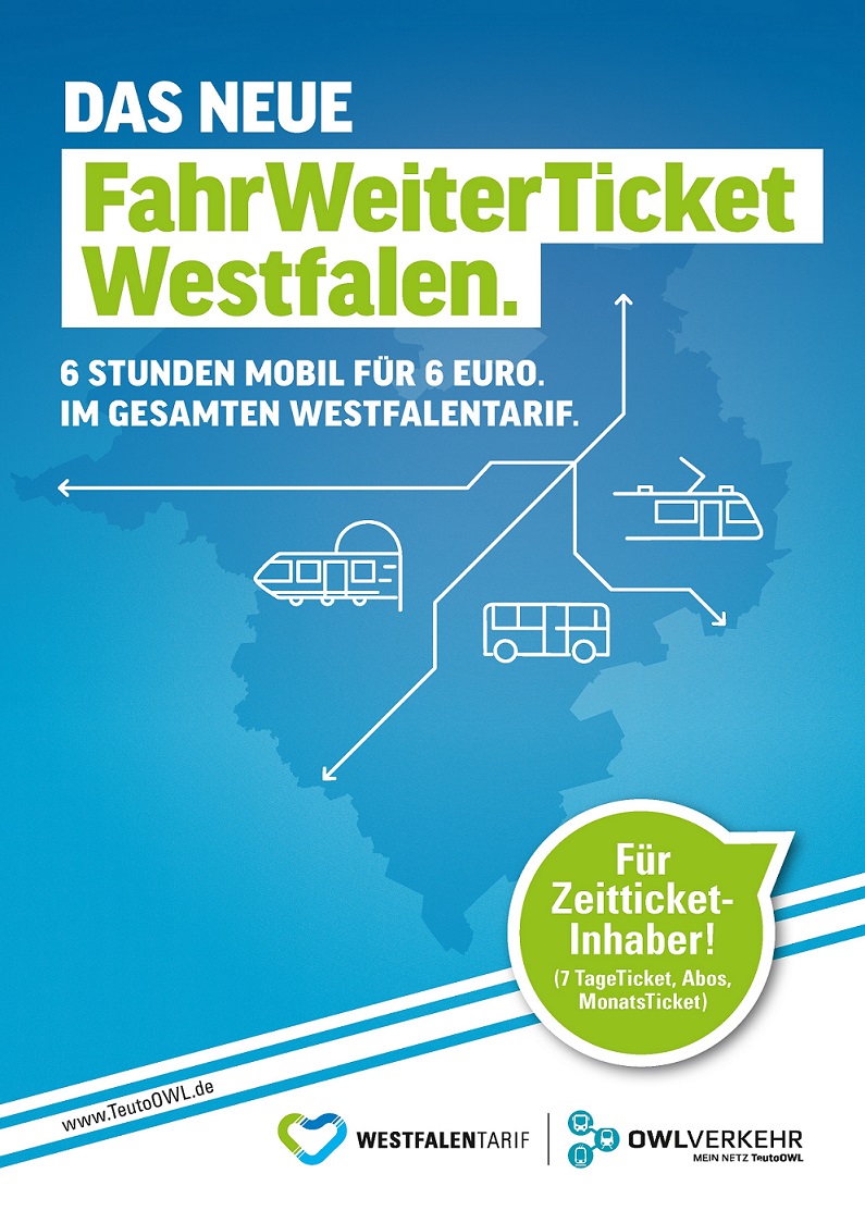 FahrWeiterTicket Westfalen für 6 Euro 6 Stunden durch