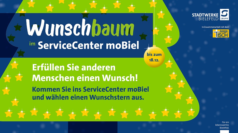 Info zur Wunschbaumaktion vorm ServiceCenter moBiel, 2020