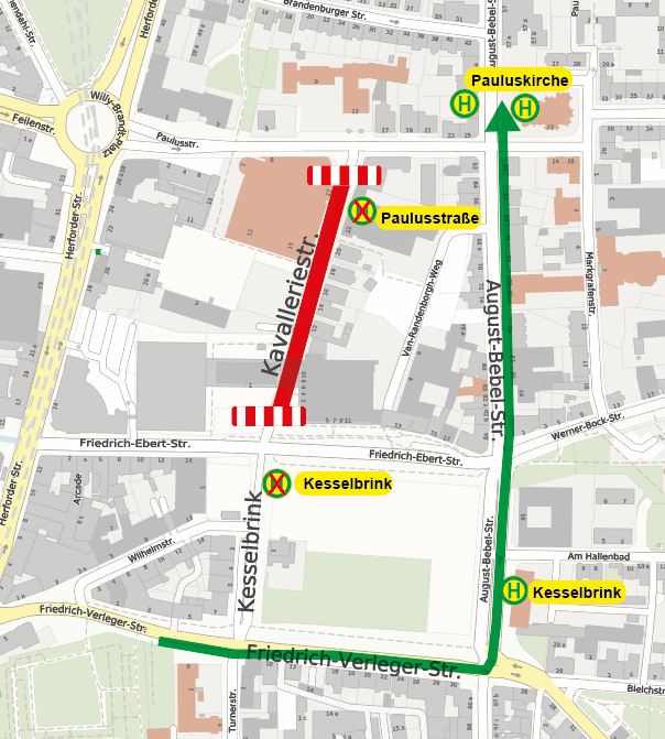 Umleitung der Linie 27 am Kesselbrink bis vsl. Ende Sept 2023